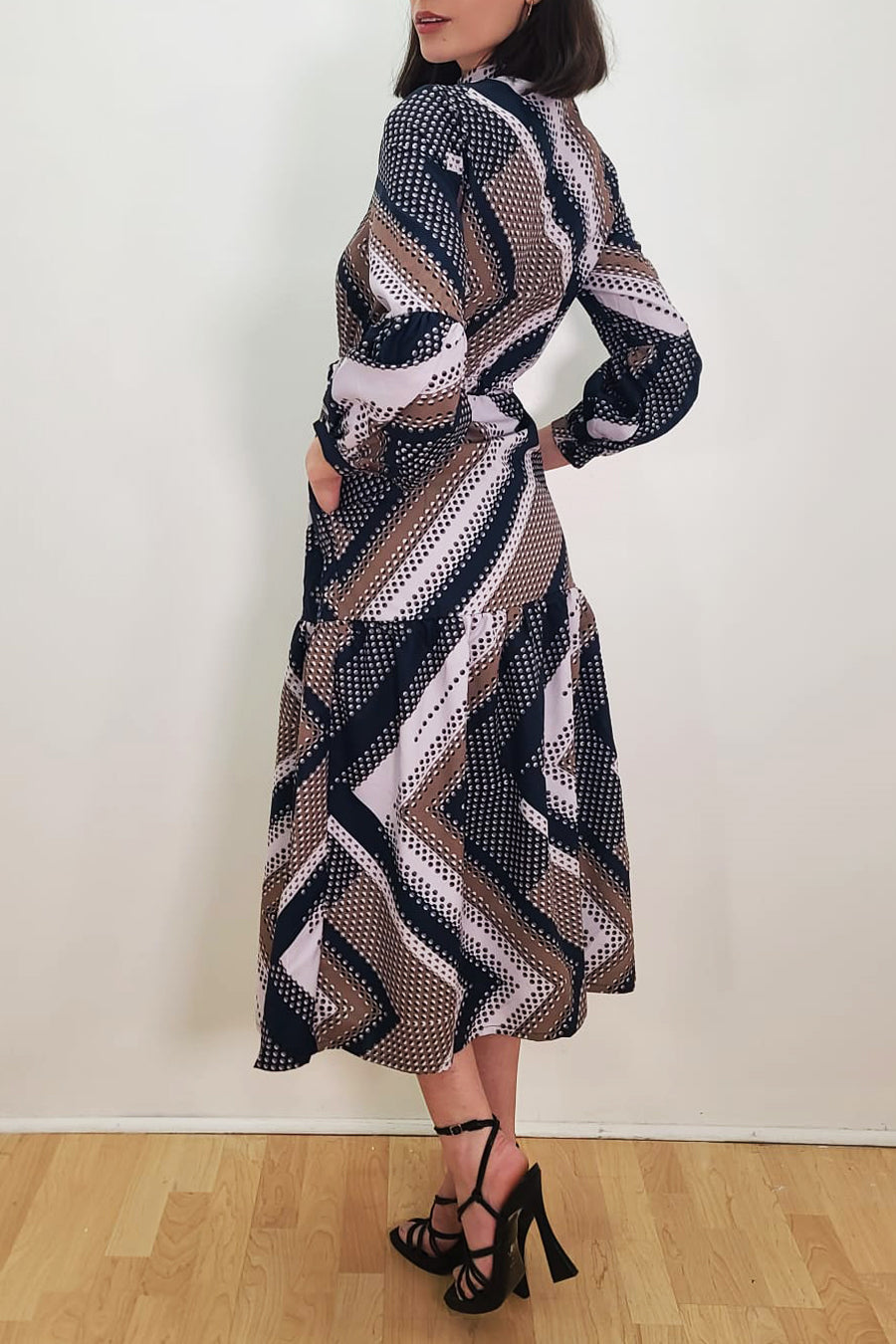 Long Sleeve Drawstring Belt Button Down Cotton Dress